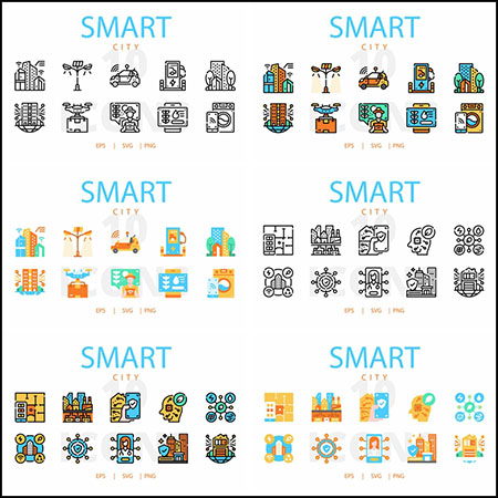 6套智能智慧城市元素PNG/SVG/EPS第一素材网矢量图标精选