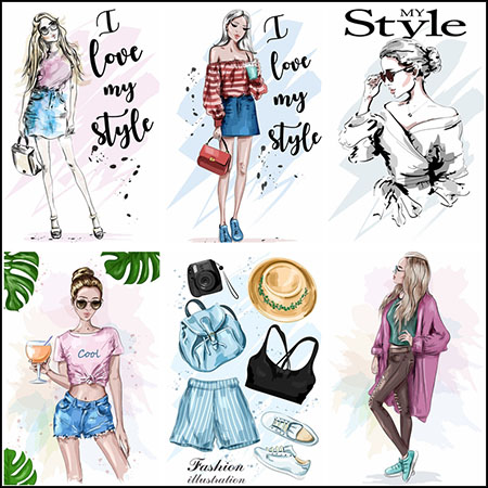 13款时尚年轻手绘女孩插图第一素材网矢量素材精选