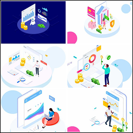 7款金融科技网购物场景2.5D等距插图第一素材网矢量素材精选