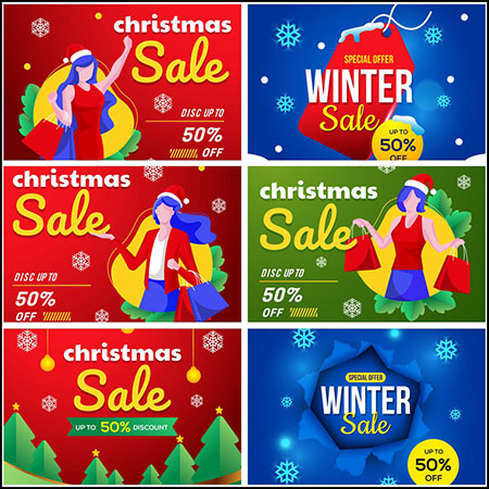 8款冬季圣诞节促销打折横幅第一素材网矢量模板精选