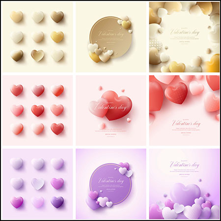 9款心形七夕节爱情情人节海报AI素材