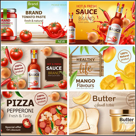 8款番茄酱果酱横幅海报第一素材网矢量模板精选