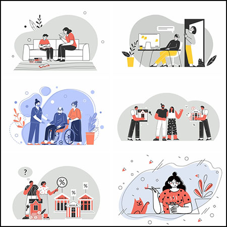 11款生活场景金融服务居家插图第一素材网矢量素材精选