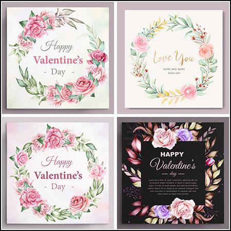 4款情人节春季花卉矢量花环花圈素材