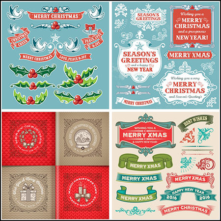 8套圣诞节新年元素边框横幅第一素材网矢量模板精选