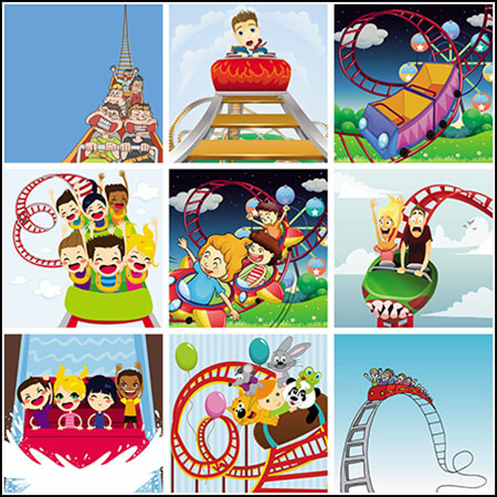 玩过山车上的儿童卡通第一素材网矢量插图精选