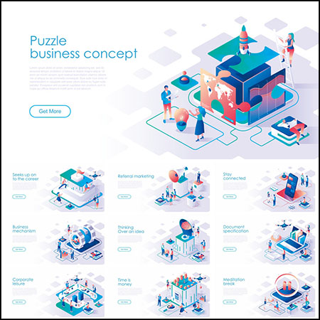 25款互联网科技登陆页场景2.5D等距插图AI第一素材网矢量素材精选