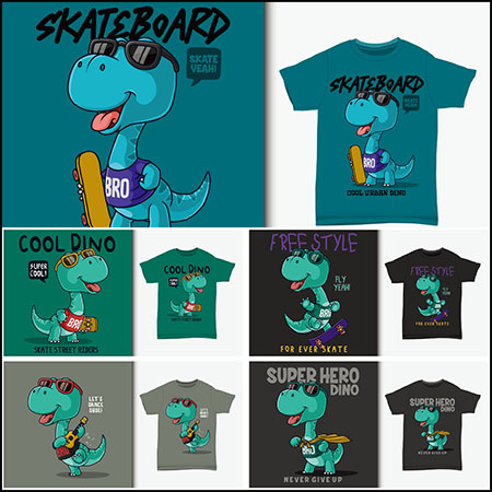 9款可爱恐龙T恤图案第一素材网矢量素材精选