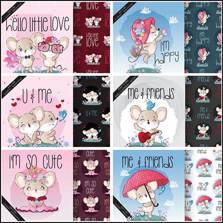 7款可爱卡通老鼠无缝图案第一素材网矢量素材精选