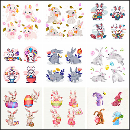 10套可爱卡通水彩兔子插图第一素材网矢量素材精选