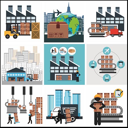 11款货物运输卡通矢量插画素材