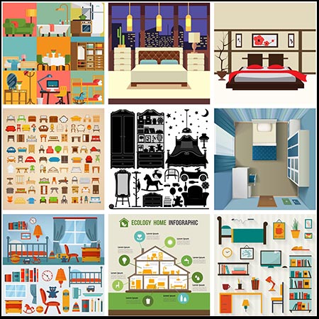 室内卧室床椅婴儿房间第一素材网矢量插图精选