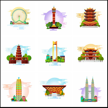 中国城市地标建筑设计第一素材网矢量插图精选