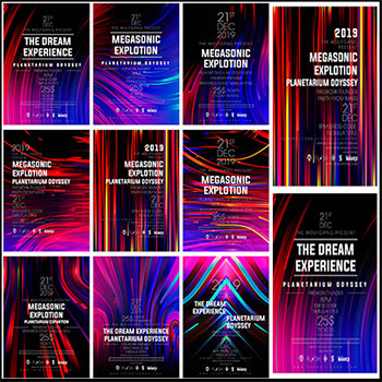 10款线条彩色霓虹科技艺术海报第一素材网矢量背景精选