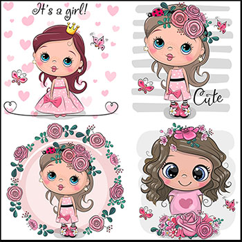 5款可爱卡通美丽小公主第一素材网矢量插图精选