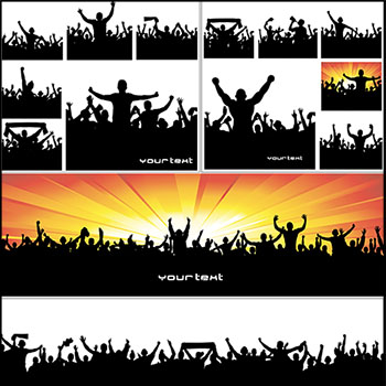 沸腾欢呼的人群矢量剪影插图