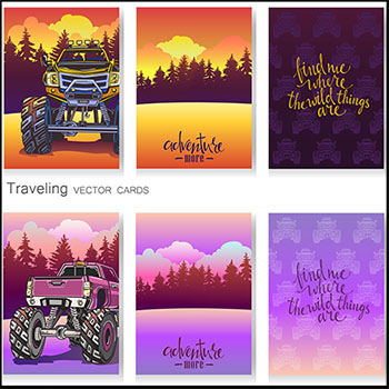 卡通越野卡车和风景第一素材网矢量插图精选