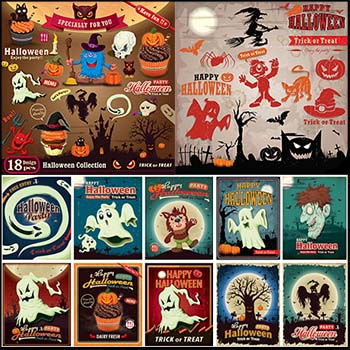 25款万圣节鬼怪幽灵海报和剪贴画海报第一素材网矢量素材精选