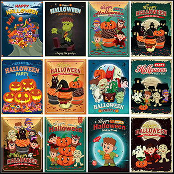 25款万圣节可爱鬼怪矢量海报素材