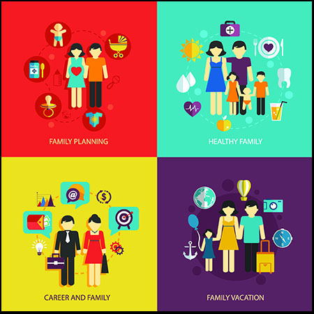 开心的一家，我的家庭第一素材网矢量插图精选