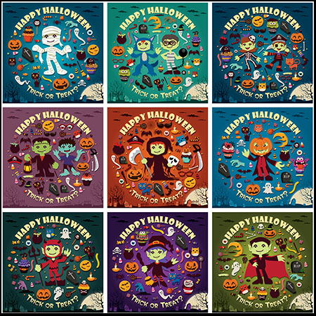 25款万圣节南瓜怪 鬼怪 木乃伊等海报设计矢量插画