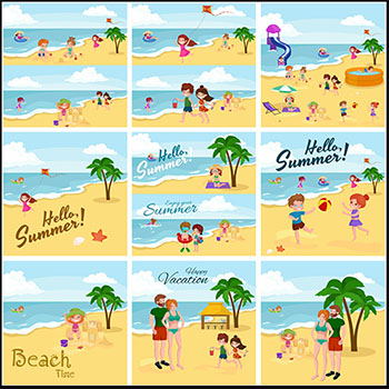 82款夏季沙发玩耍的小孩第一素材网矢量插图精选