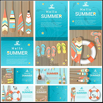 天蓝色背景夏季沙滩旅游横幅第一素材网矢量素材精选