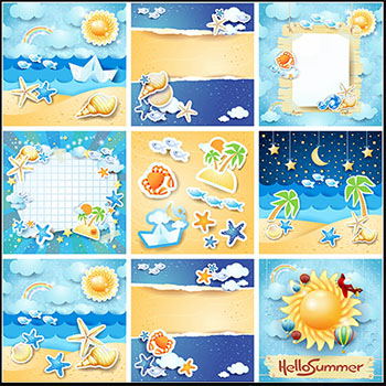 25款天蓝色淡蓝色儿童海底世界沙滩第一素材网矢量背景精选