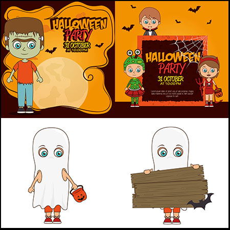 9款万圣节可爱幽灵第一素材网矢量插图精选