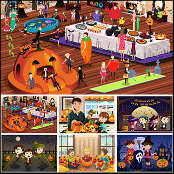 万圣节化妆装扮派对第一素材网矢量插图精选