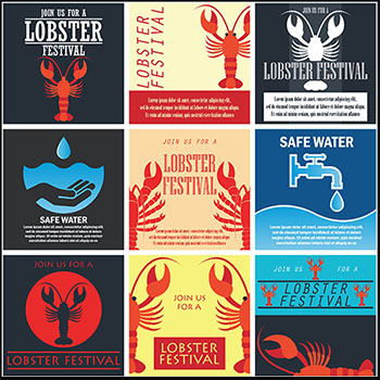 30款节约用水和卡通小龙虾海报第一素材网矢量插图精选