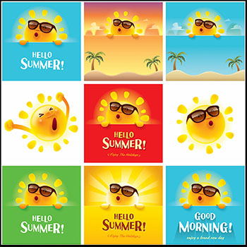 假期海边旅游的可爱太阳第一素材网矢量插图精选