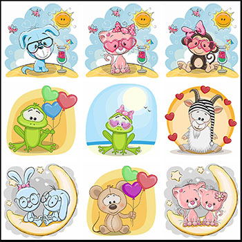 15款可爱很萌的卡通爱心动物第一素材网矢量插图精选