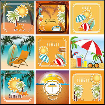 25款夏季海边沙滩旅游渡假果汁第一素材网矢量插图精选