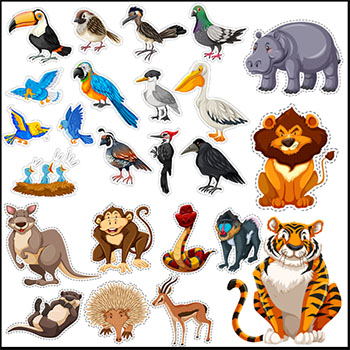 森林野生动物卡通动物贴纸第一素材网矢量素材精选