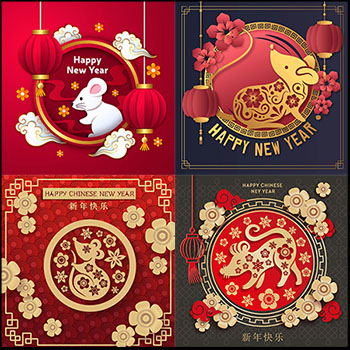 6款2020中国春节鼠年老鼠剪纸中国风背景第一素材网矢量素材精选