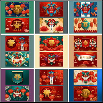 18套中国风狮子头春节第一素材网矢量背景精选素材