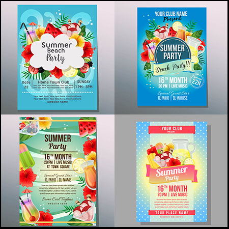 7款夏季海滩渡假卡通女性插图和海报素材