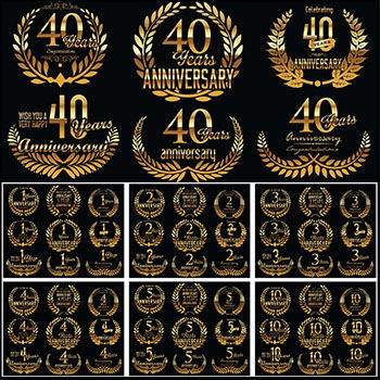 18套金色周年庆第一素材网矢量图标精选