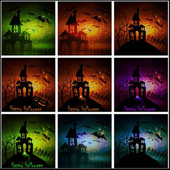 12款万圣节巫婆城堡和南瓜怪蝙蝠第一素材网矢量背景精选