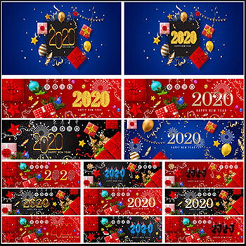 2020年新年数字圣诞元旦促销活动海报背景ai第一素材网矢量素材精选模板