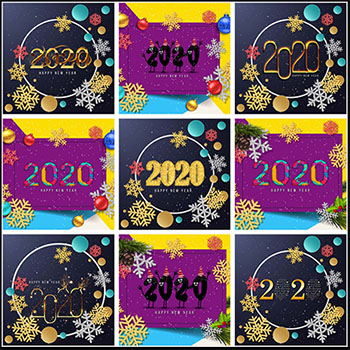 9款鼠年新年圣诞节元旦2020数字促销海报第一素材网矢量背景精选