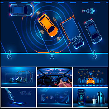 手机电器智能远程控制和无人驾驶高科技第一素材网矢量背景精选素材