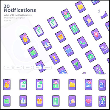 30个手机通知扁平化第一素材网矢量图标精选