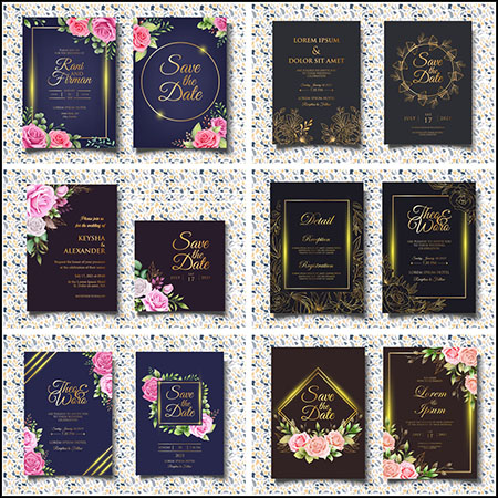 6套花卉贵兵卡婚礼邀请函第一素材网矢量素材精选