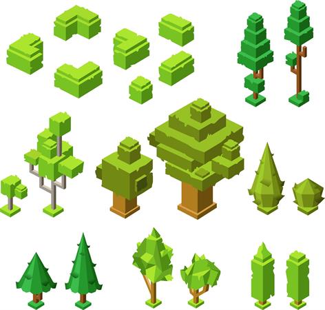 菱角分明的绿色植物模型插图