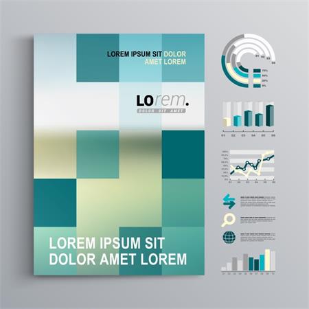 封面布局和信息图表蓝色小册子第一素材网矢量模板精选