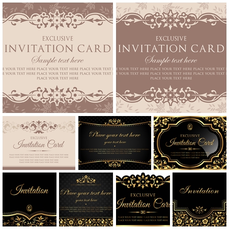 邀请卡设计.豪华黑金粉色复古风格素材