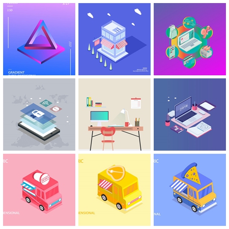 电子产品及互联网相关小场景2.5D扁平化插图