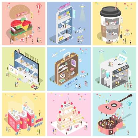 扁平化banner网页ui引导页等距插画第一素材网矢量素材精选图